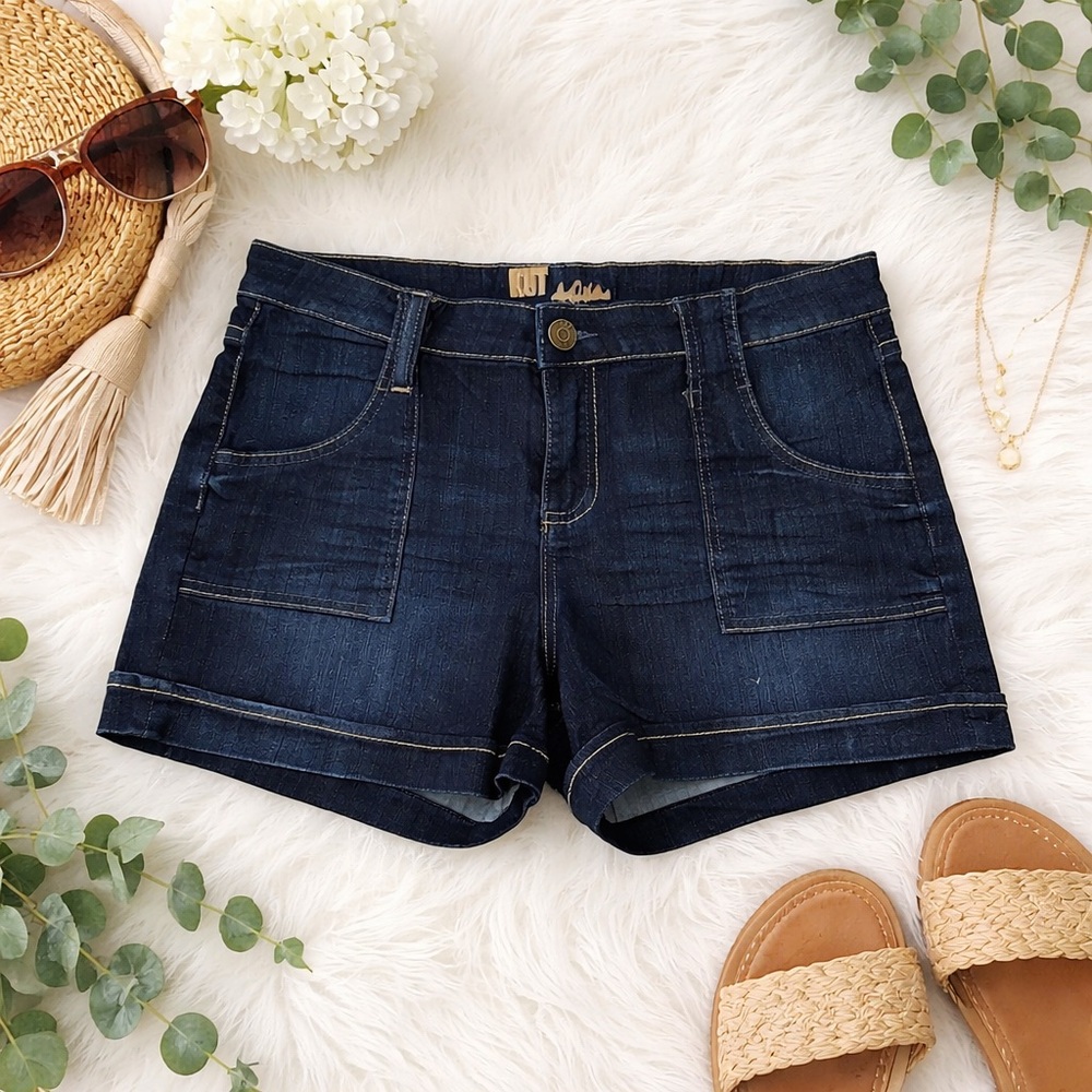 KUT from the Kloth Dark Wash Denim Shorts‎ Size 14 Cuffed Hem Stretch Mid Rise